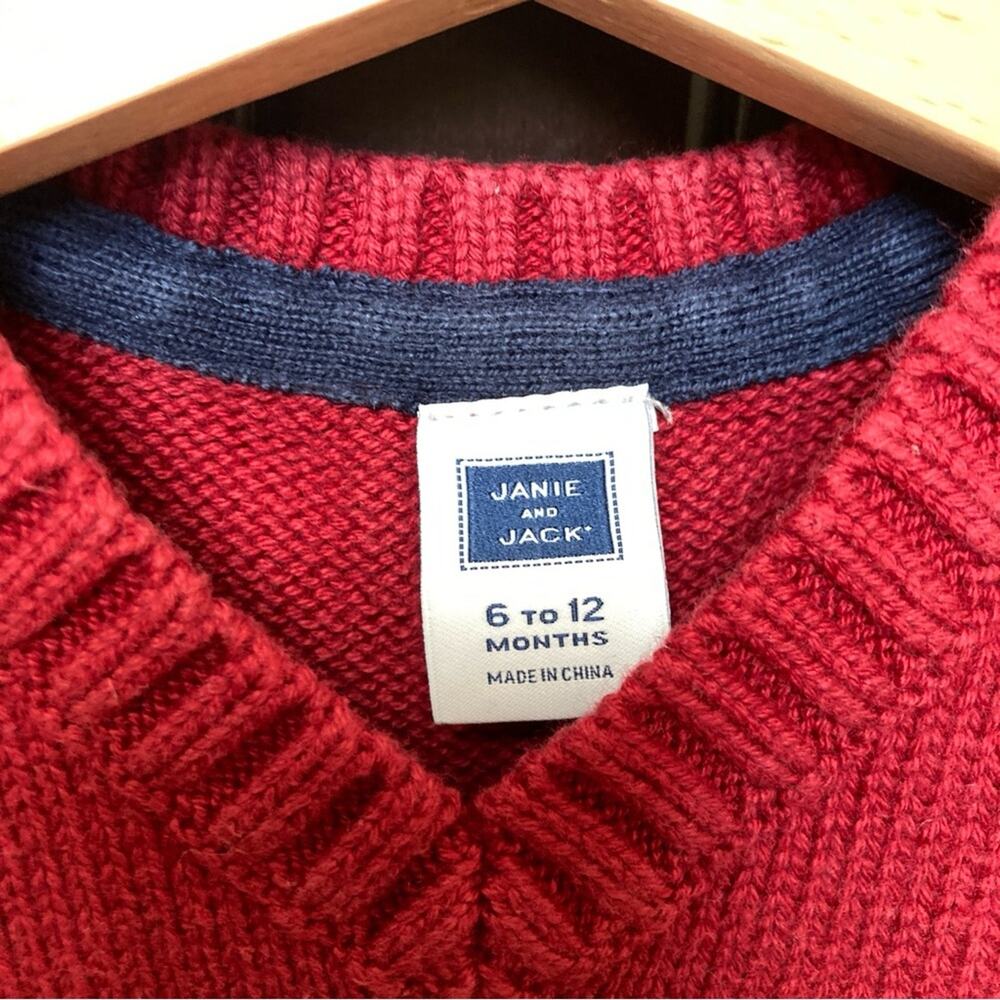 Janie and Jack Fair Isle Sweater Vest Maroon Blue White 6-12 Months - Picture 3 of 6